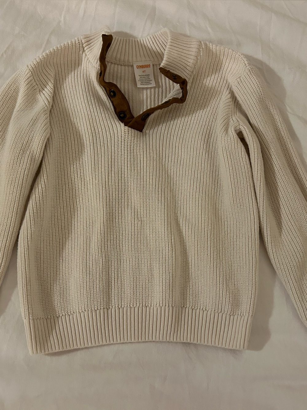 Gymboree Cream Knit Sweater with Brown Button Placket